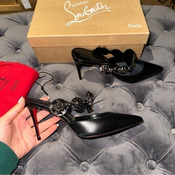 New Size 35.5 Christian Louboutin Miss Goldora 85 Black Backless Mule Heel - Picture 2 of 16